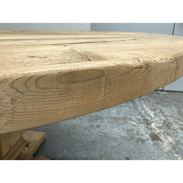Timothy Oulton for Restoration Hardware Salvaged Wood Trestle Round Dining Table, Diam. 60.5 Inches For Sale In San Francisco - Image 6 of 12