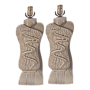 40s Pair Phil-Mar Style Art Deco Mid Century Modern Abstract Ceramic Table Lamps