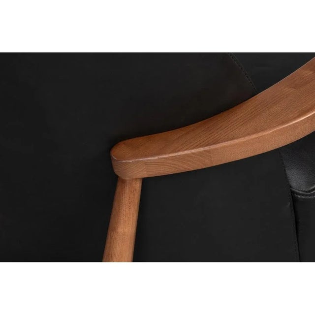 Wood Mid Century Black Leather Arm Chair For Sale - Image 7 of 13