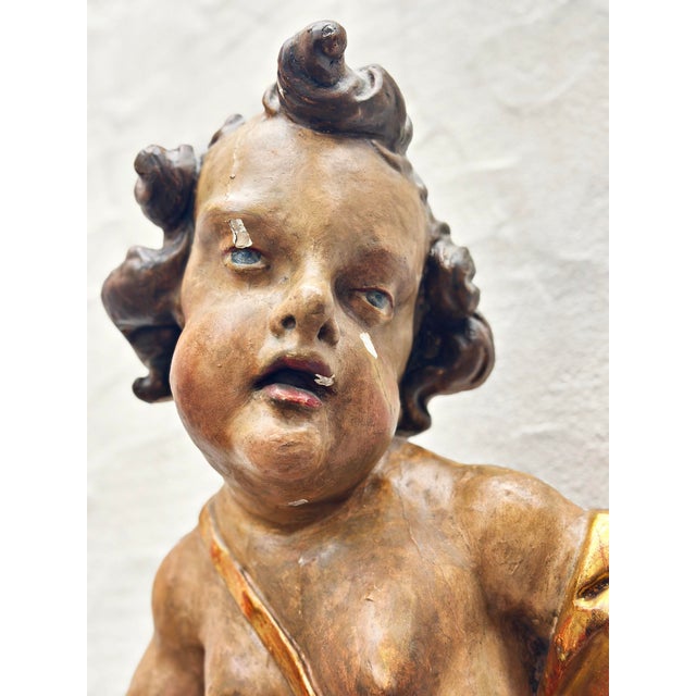 Large Putto, Southern Germany, Tyrol, 1750, Carved Wood, Painted For Sale - Image 9 of 14