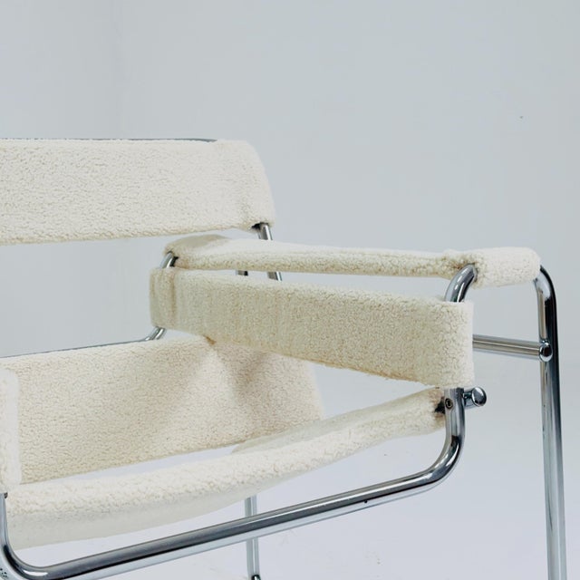 Mid-Century B3 Wassily Armchair in White Teddy Fabric by Marcel Brauer, Italy, 1990s For Sale - Image 10 of 11