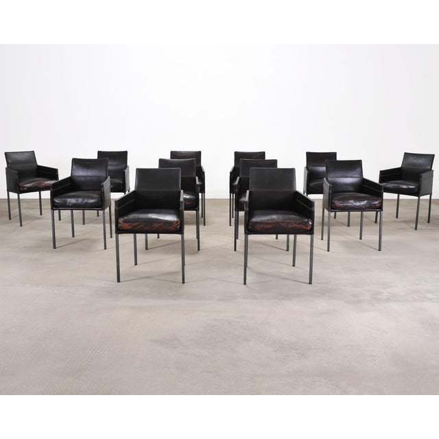 Modern Set of Twelve Karl Friedrich Forster Texas Leather Dining Armchairs For Sale - Image 3 of 18