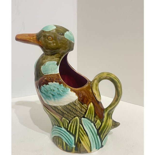 French Antique French Majolica Duck Pitcher by Onnaing, c.1890 For Sale - Image 3 of 13
