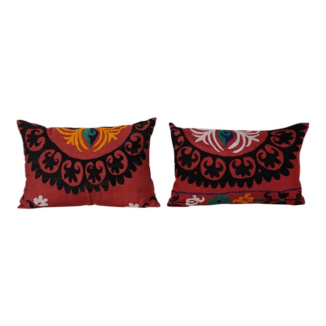 Suzani Pillow Cases Fashioned From a Vintage Suzani- A Pair For Sale