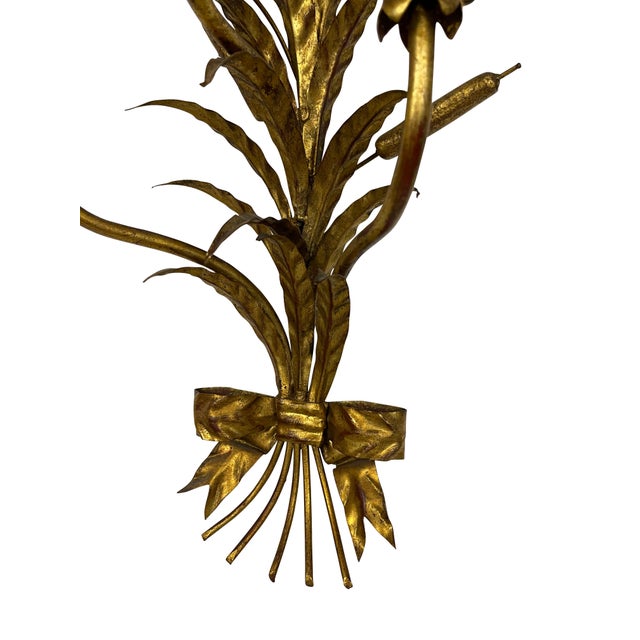 Decorative Italian Gilt Metal Candle Sconces Bulrush Motif - A Pair For Sale - Image 9 of 13