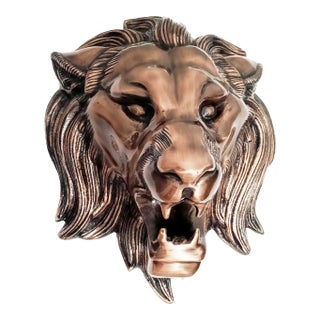 Antique Copper Finish Metal Lion Head Wall Sculptures For Sale