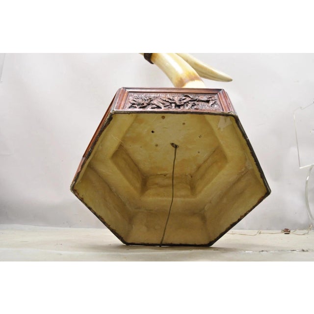 Vintage Chinoiserie African Safari Faux Horn Tusk Fiberglass Floor Lamp For Sale - Image 10 of 12