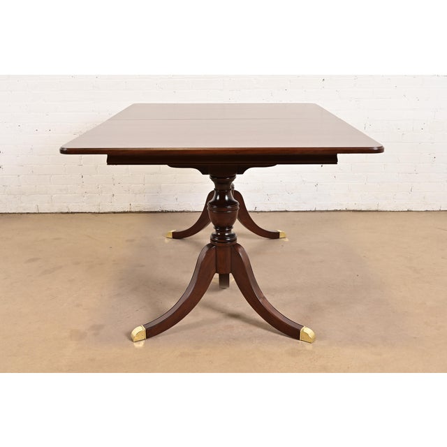 Baker Furniture Style Georgian Mahogany Double Pedestal Extension Dining Table, Newly Refinished For Sale - Image 11 of 12