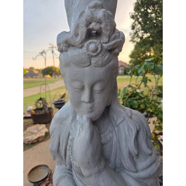 Chinese Mid-20th Century Vintage Cast Stone Guanyin Garden Statue For Sale - Image 3 of 8