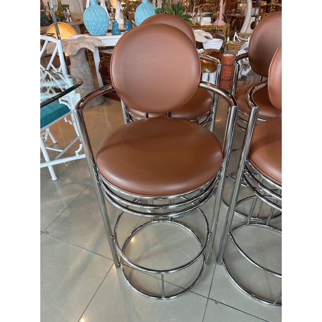 Chrome Vintage Set of 4 Dia Design Institute America Chrome Arm Barstools Stools For Sale - Image 8 of 13