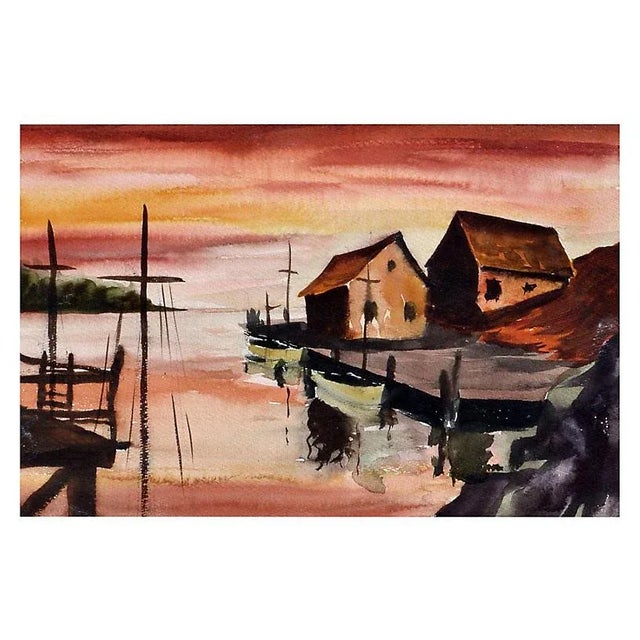 Mid-Century Modern Red Sunset For Sale - Image 3 of 4