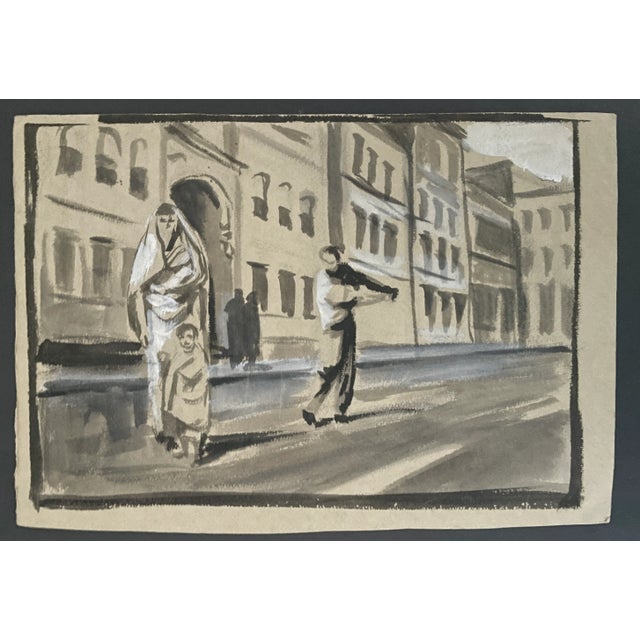 Double sided watercolor on paper of a MCM baseball game and a street scene on the other. Unsigned. Combined shipping...