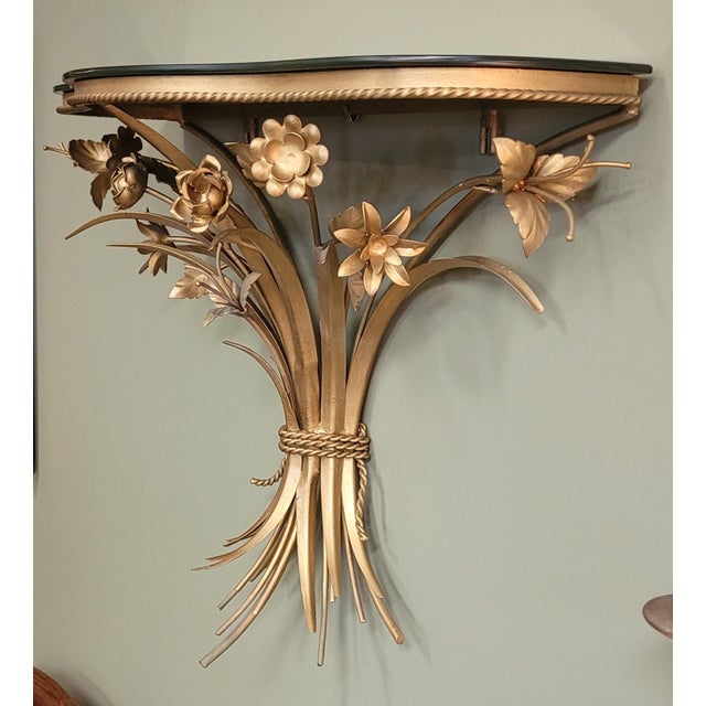 Mid-Century Modern Fine 1950s Gilt Metal Shel With Elgomise Mirror Top For Sale - Image 3 of 10