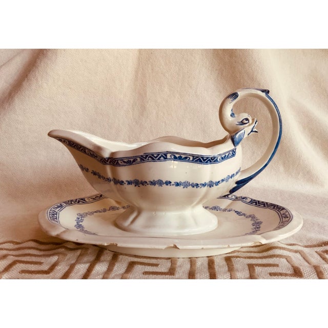 Rare 1800s Gien France Serpent & Fantasy Animal Design Sauce Boat For Sale - Image 11 of 12