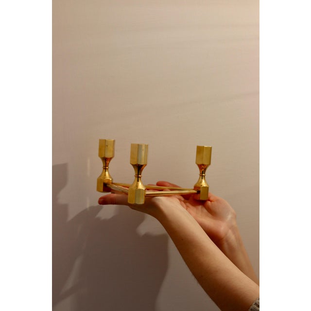 Goldenrod Triangular Brass Candleholder by Lars Bergsten for Gusum, Sweden, 1980s For Sale - Image 8 of 8