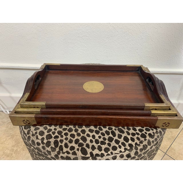Asian Vintage Mahogany & Brass Nesting Trays (Set of 3) For Sale - Image 3 of 9