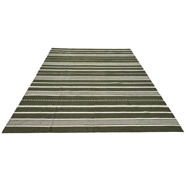 Not Yet Made - Made To Order Handmade Woolen Flat Weave Rug, Olive Green and White Striped Wool Rug - 8'x10' For Sale - Image 5 of 13