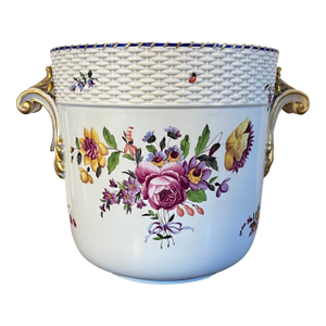 Antique 18th Century German Hoechst Porcelain Basketweave Jardinaire, Cachepot or Bottle Cooler