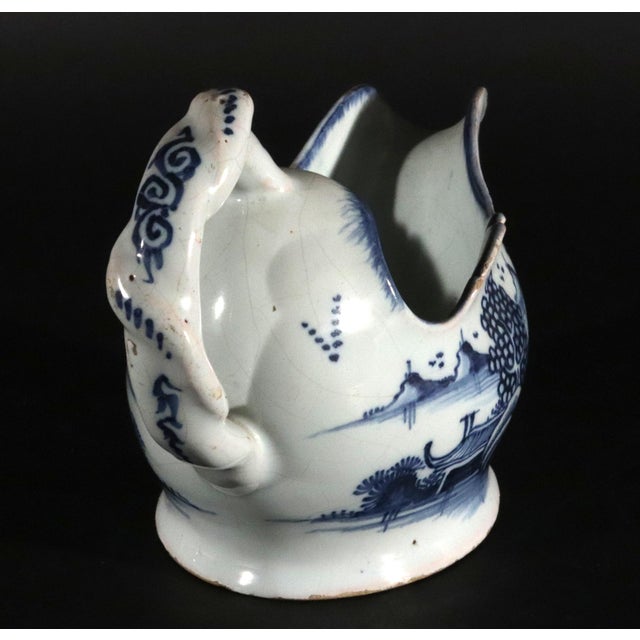 Ceramic Mid 18th Century English Delftware Blue and White Chinoiserie Sauce Boat For Sale - Image 7 of 10