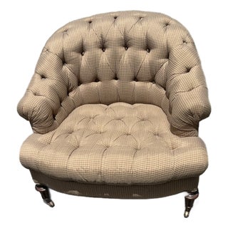Vintage Silk Plaid Slipper Chair With Caster Wheels For Sale