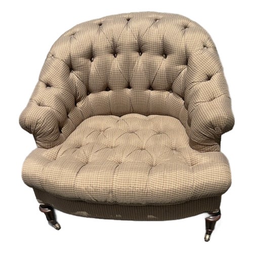 Vintage Silk Plaid Slipper Chair With Caster Wheels For Sale