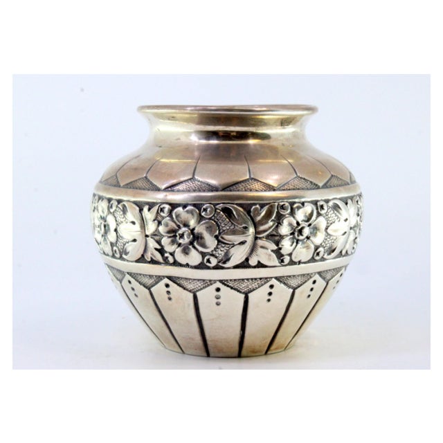 Round Silver Pot with Raised Floral Motifs and Friezes For Sale - Image 6 of 8