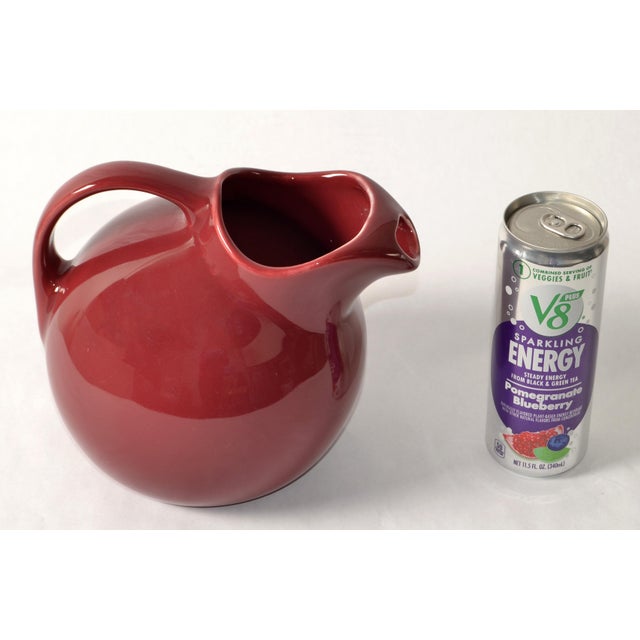 California Pottery 1950s Mid-Century Modern Hall Ceramic Burgundy Ball Pitcher Carafe Vessel California For Sale - Image 4 of 14