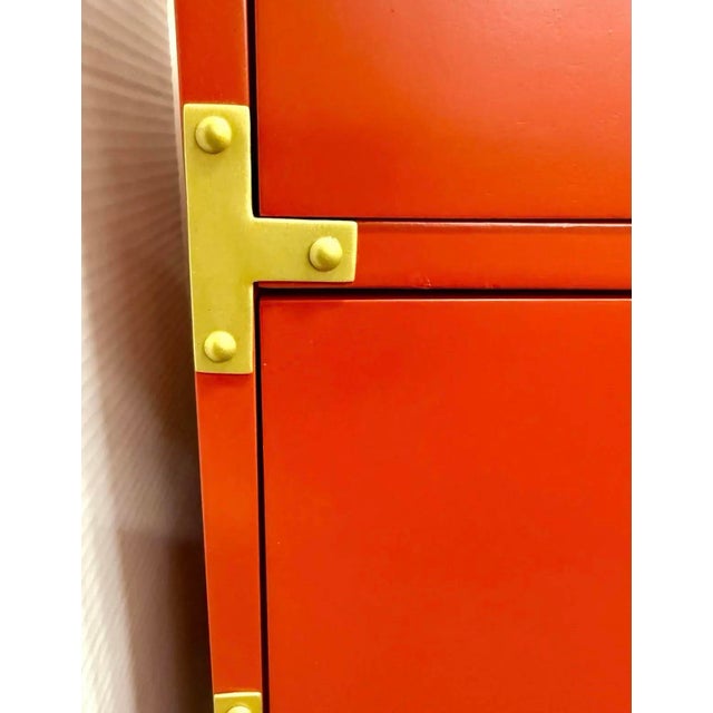 Campaign Red Campaign Style Three Drawer Chest With Brass Hardware. For Sale - Image 3 of 8