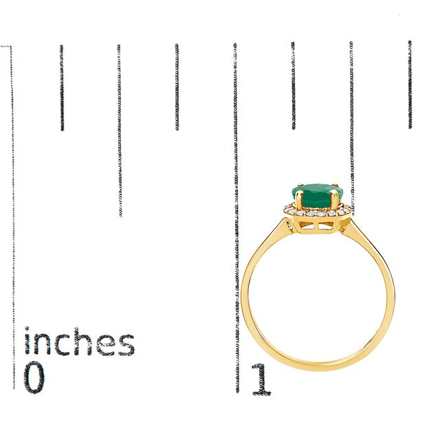 Metal 10K Yellow Gold Green Emerald and 1/10 Cttw Diamond Halo Ring, Size 6.5 For Sale - Image 7 of 7