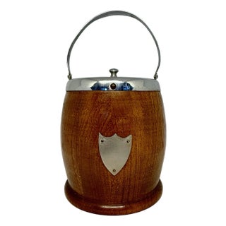 Vintage English Oak Biscuit Barrel With Ceramic Insert For Sale