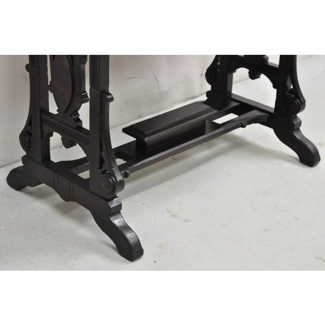 Late 19th Century Antique Eastlake Victorian Carved Walnut Small Sewing Stand Tapestry Side Table For Sale - Image 5 of 12
