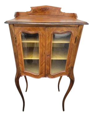 19th C French Walnut Curio Cabinet Display Vitrine Glass Doors Cabriole Legs