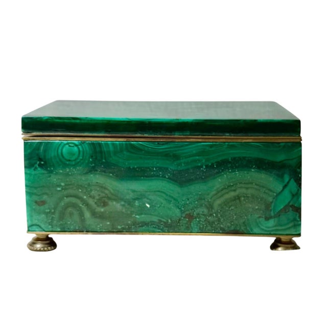 Traditional 19th Century Malachite and Brass Decorative Box For Sale - Image 3 of 9