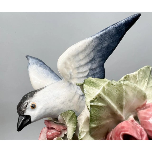 Pair of Vintage English Copeland Porcelain Bird Figurines — Bluebirds With Pink Blossoms — European / Cottagecore / Romantic For Sale In Houston - Image 6 of 14