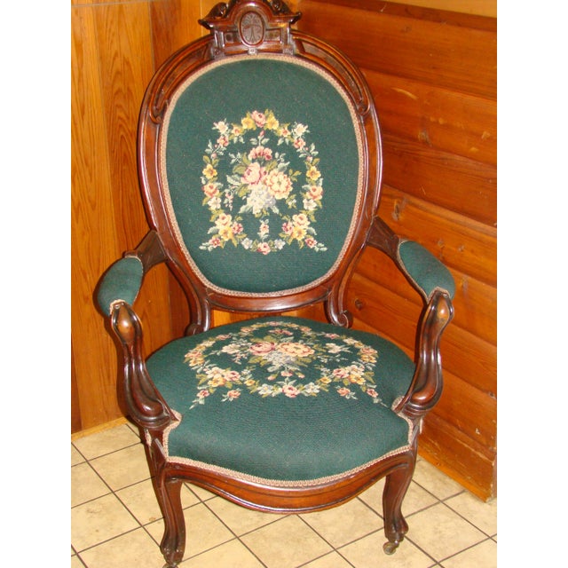 Carved Victorian Needlepoint Chair Chairish
