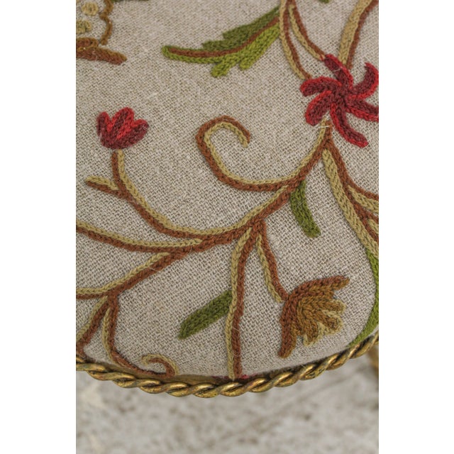 Pair Crewel Work Upholstery Iron Base Benches For Sale - Image 9 of 12