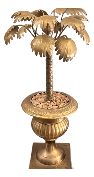 Brass palm tree candlestick // brass palm tree in urn // single candleholder // Vintage Hollywood Regency Decor