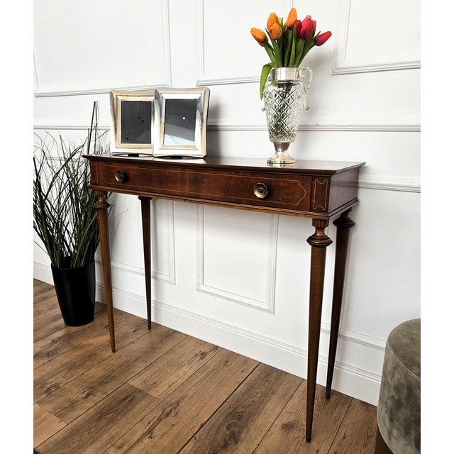 Mid-Century Modern Italian Wood Inlay Console Table, 1960s For Sale - Image 4 of 10