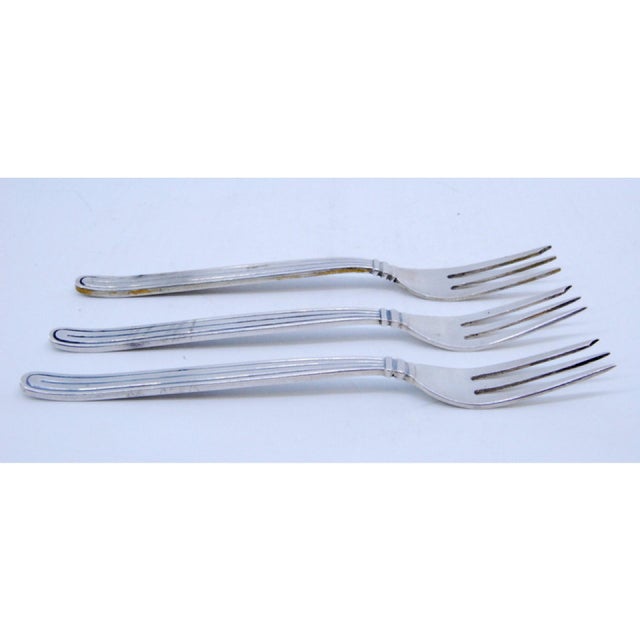 Silver Cake Forks with Three Tines and Raised Trim, Set of 3 For Sale - Image 4 of 9