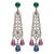 Silver plated drop post earrings with clear crystals, purple, green and blue stones 2 1/2" x 3/4"