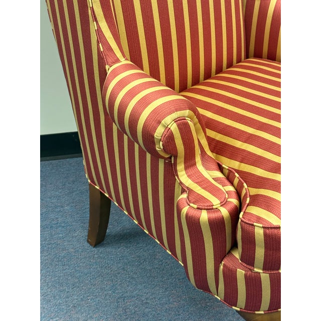 Late 20th Century Striped Upholstered Wingback Chairs- A Pair For Sale - Image 12 of 12