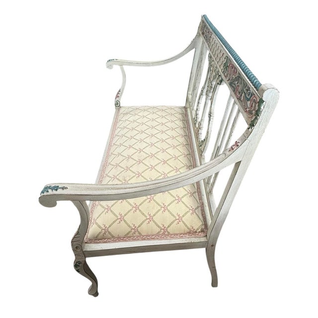 Hand‑Painted Vintage Gustavian Style Two‑Seater Settee — Designer/Statement Piece For Sale In Washington DC - Image 6 of 11
