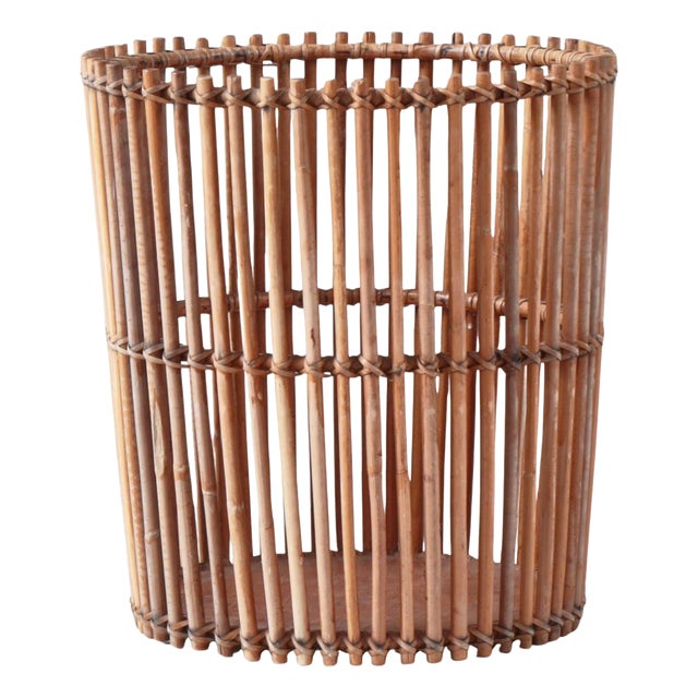 Danish Modern Paper Basket in Rattan and Cane attributed to Wengler, Copenhagen, 1930s For Sale