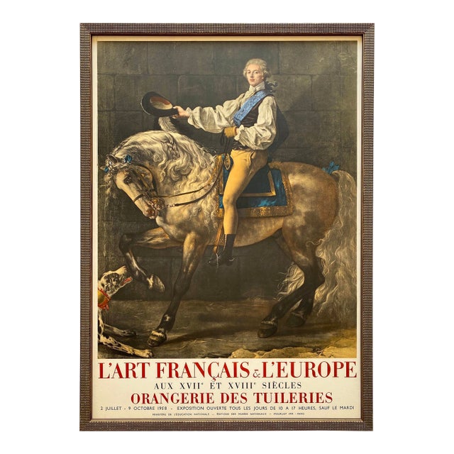 Jacques Louis David Vintage 1958 Neoclassical Mourlot Lithograph Print Framed Paris Exhibition Poster " Equestrian Portrait " 1781 For Sale