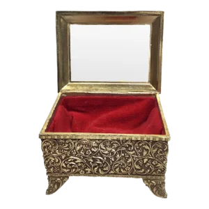 Gold Tone Red Velvet Lined Treasure Box
