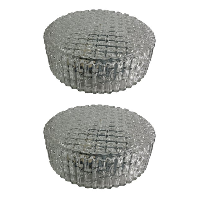 Circular Textured Glass Ceiling or Wall Lights in the style of Rupert Nikoll, 1960s, Set of 2 For Sale
