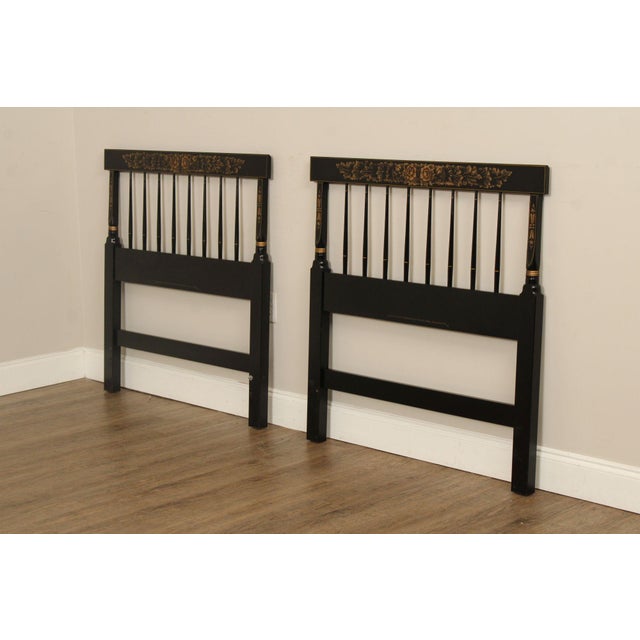 Farmhouse L. Hitchcock Pair of Stencil Painted Twin Spindle Headboards For Sale - Image 3 of 12
