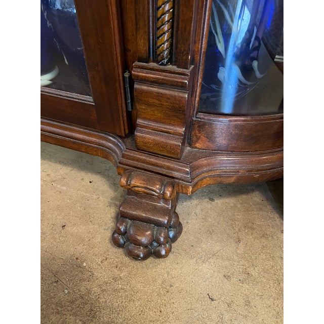 Vintage Hand Carved Display Cabinet Curio With Claw Feet For Sale - Image 11 of 11
