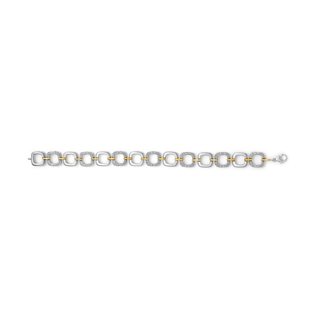 Contemporary .925 Two-Tone Sterling Silver Diamond Accent Open Box Link Bracelet (I-J Color, I1-I2 Clarity) - 7" For Sale - Image 3 of 5