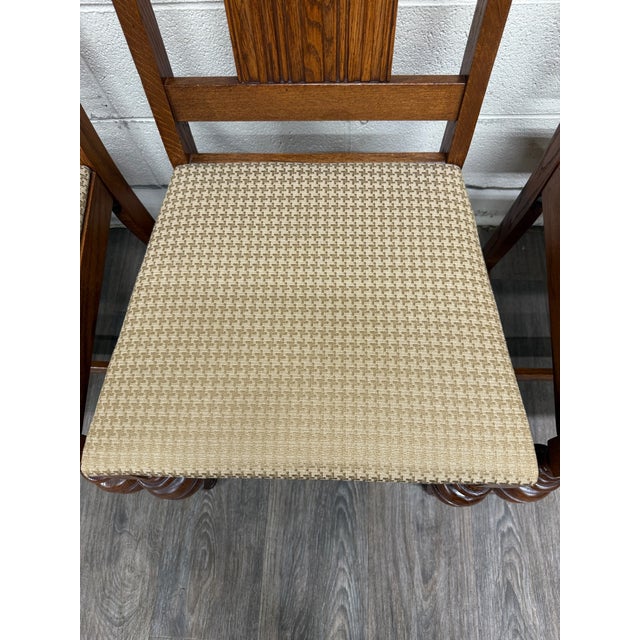 Tan Vintage Jacobean Revival or English Tudor Style Oak Dining Chairs - Set of 6 For Sale - Image 8 of 16